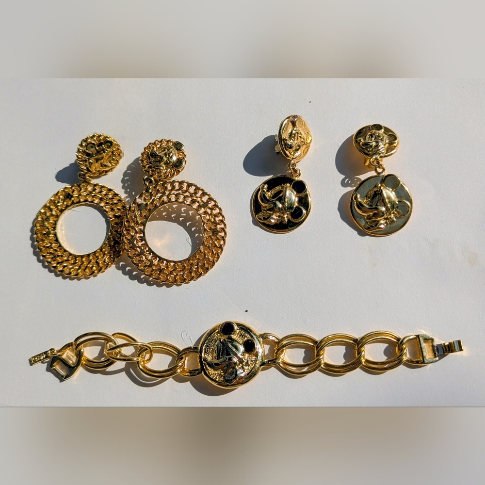 Wendy Gell Disney Earrings From The 1980s Two Pair And Bracelet To Match.